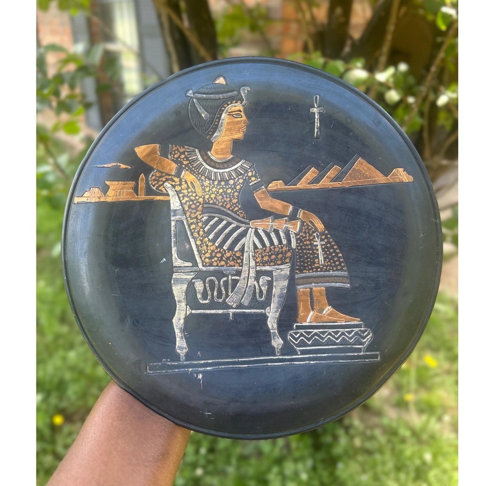 Egyptian Wall Plate Home Decor Black Copper brass silver Inlaid